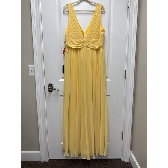New MAC DUGGAL Size 18 Evening Gown Yellow Chiffon Sleeveless Wrap Formal Dress - Picture 10 of 16